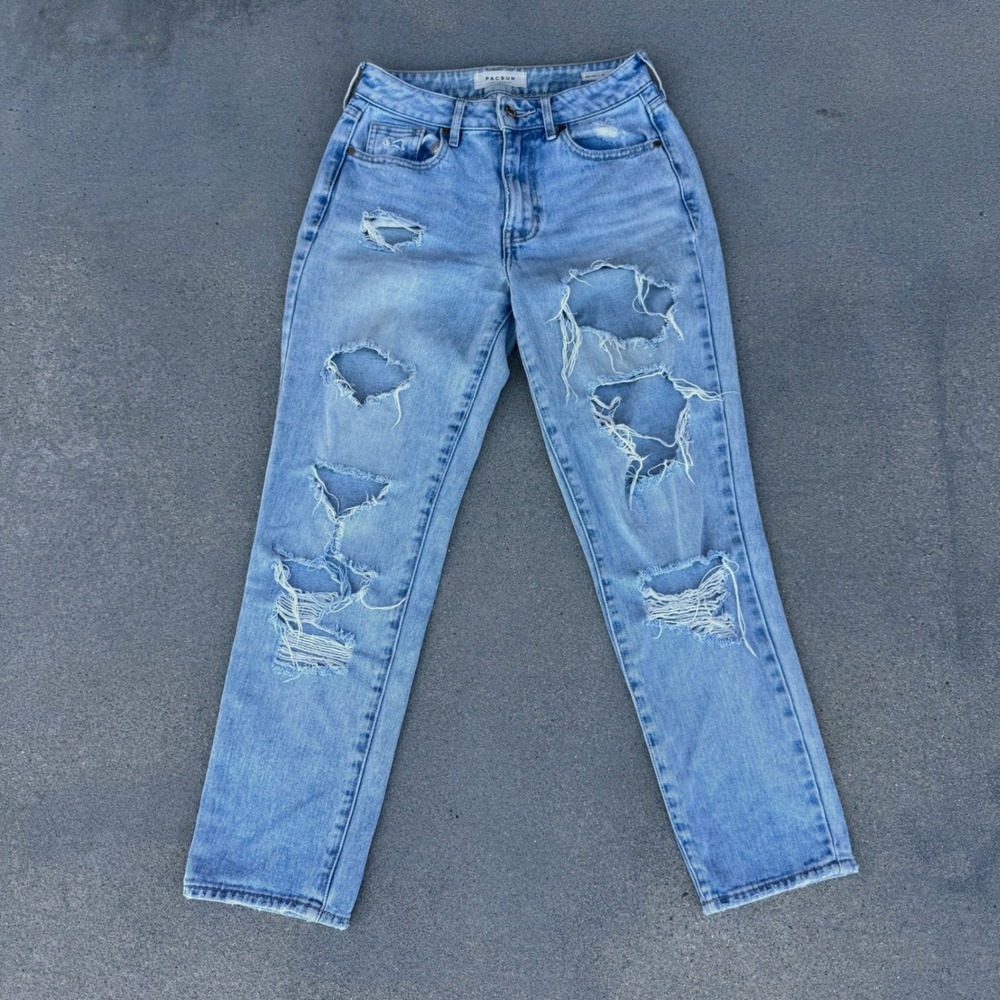 PacSun Mom Jeans Light Wash Distressed High Rise Denim Size 25